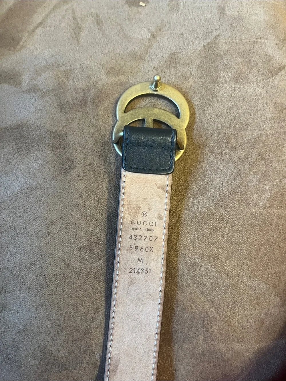 Gucci kids Black Leather Belt with Antique Gold Double G Buckle